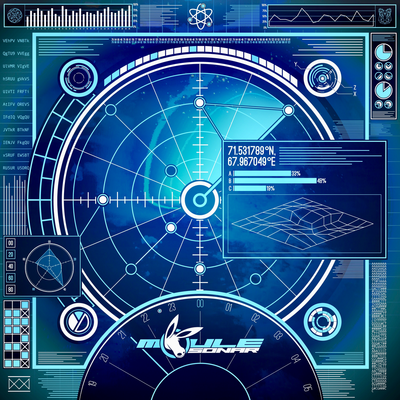 Cover art of Sonar, showing futuristic-looking blue sonar imagery and symbols.