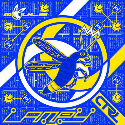 The cover artwork of Lampy, showing the titular blue-coloured AI butterfly in a mostly blue and yellow and white grid of hexadecimal blockchain addresses, identified with a CTRL magnifying glass.