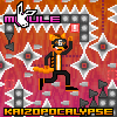 The cover artwork of Kaizopocalypse, pixel artwork showing OpDaMyZr in a kaizo video game level with lots of enclosed spaces full of spikes, bullets and saw blades.